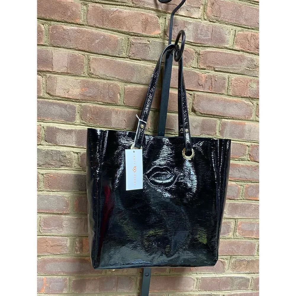 Katy Perry Iris Black Patent Leather Tote Bag NWT